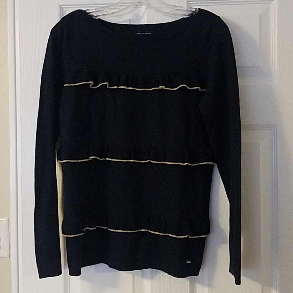 Tommy Hilfiger navy blue sweater gold trim